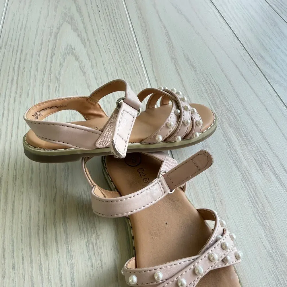 Cat & Jack Toddler Girls Jen Pearl Strap Sandals, Size 8T